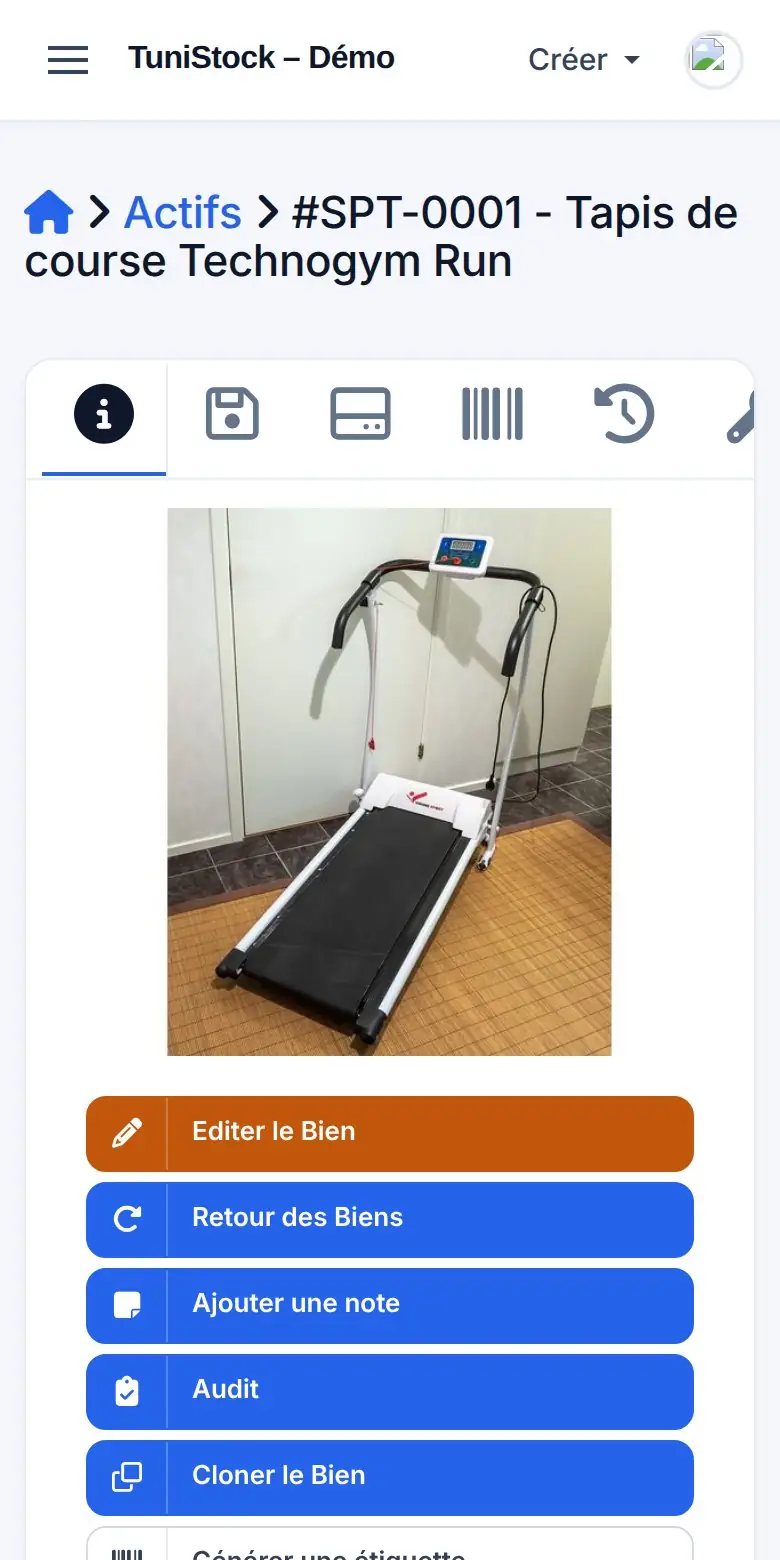 TuniStock sur smartphone : fiche d'un équipement